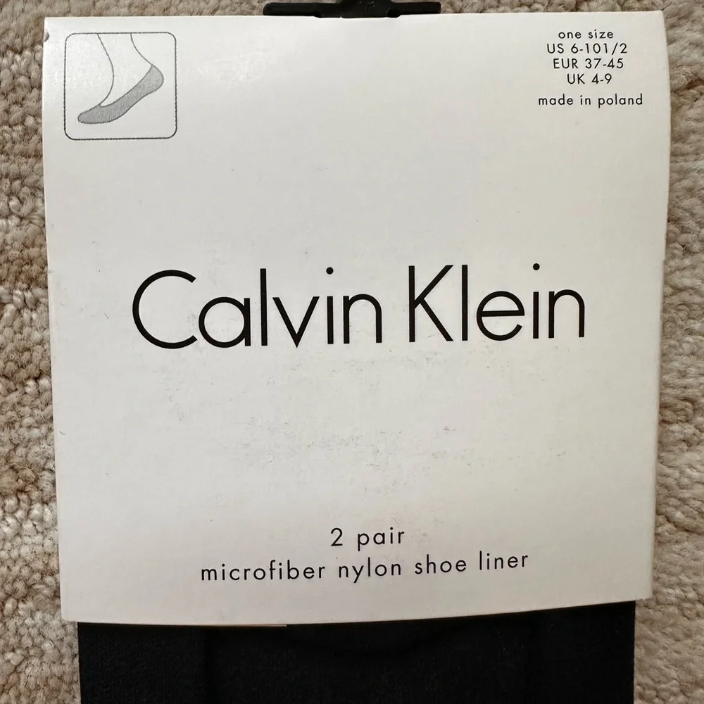 2 Pairs Calvin Klein Women’s Shoe Liners Microfiber Nylon Black Sock Liner